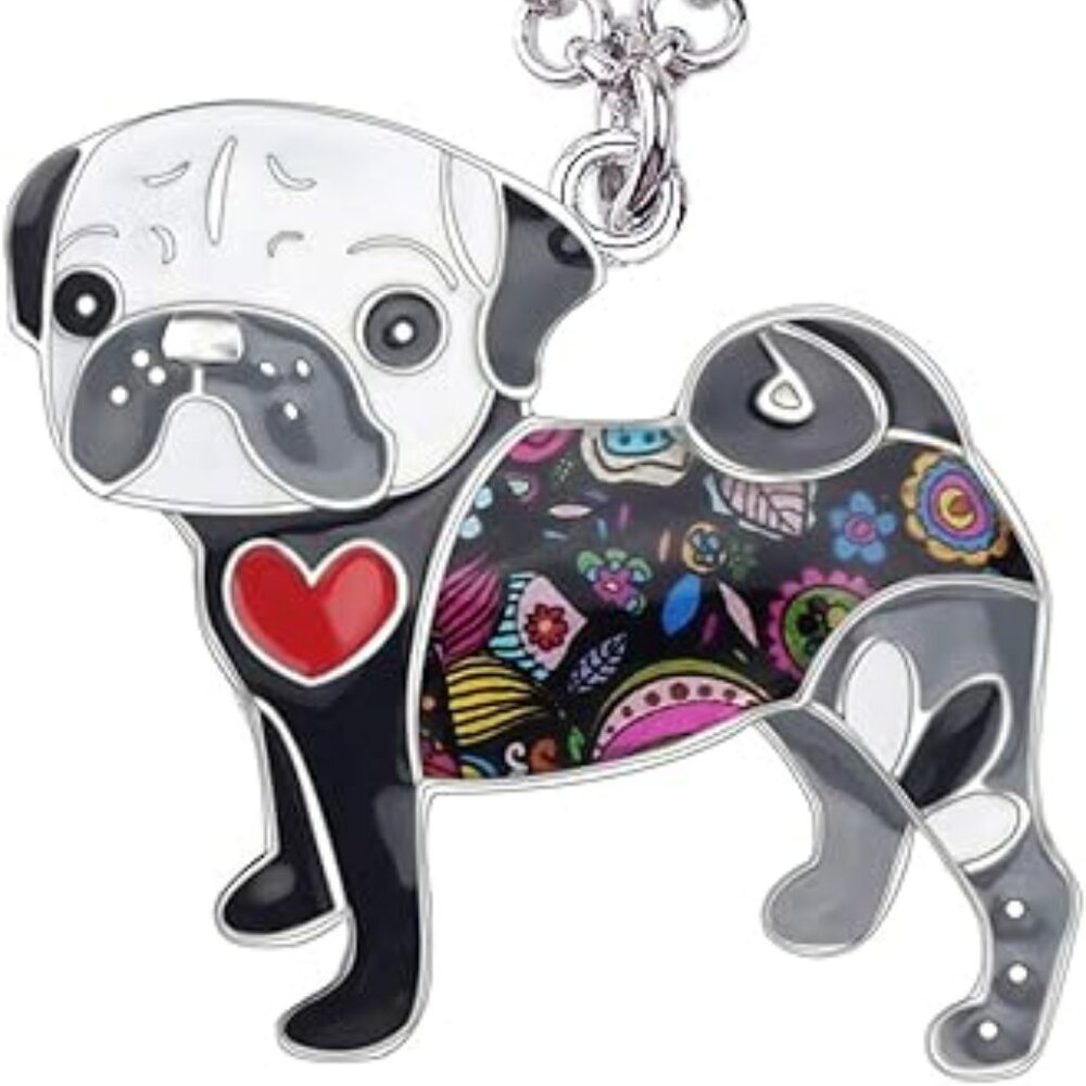 Cute Pug Dog Necklace Colorful on 18" Chain‎